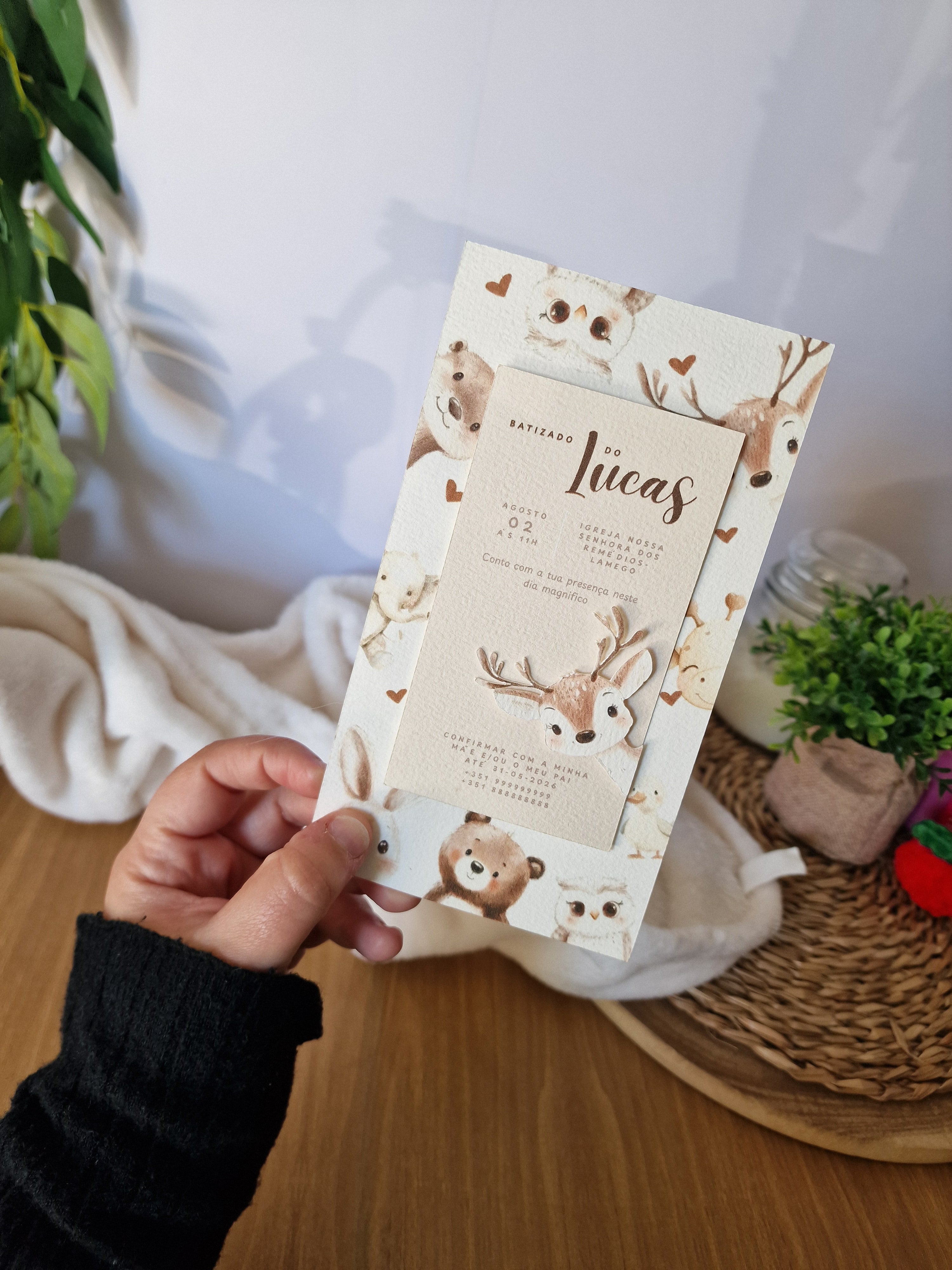 Convite Batizado -  Tema Animais 3D