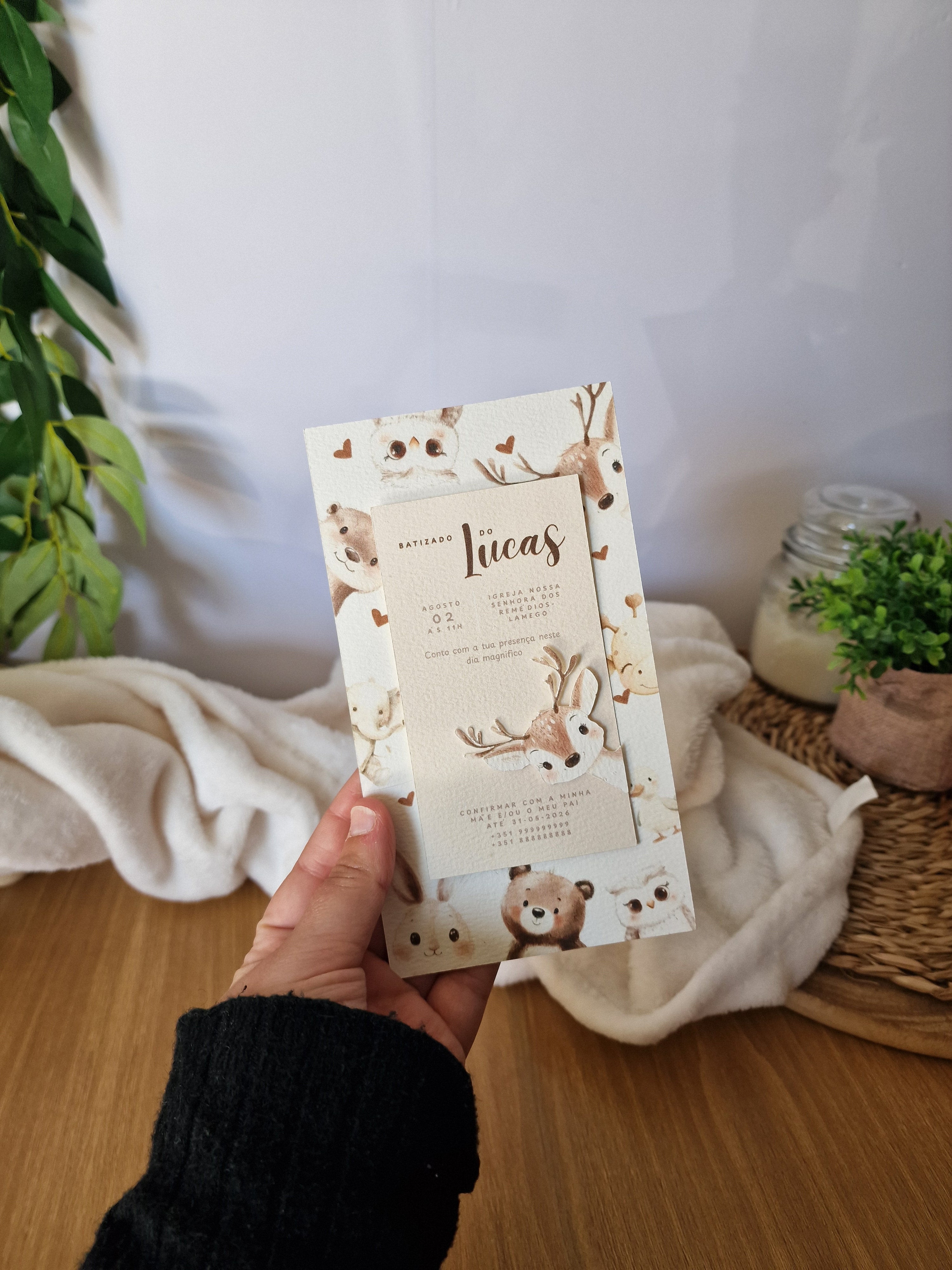 Convite Batizado -  Tema Animais 3D